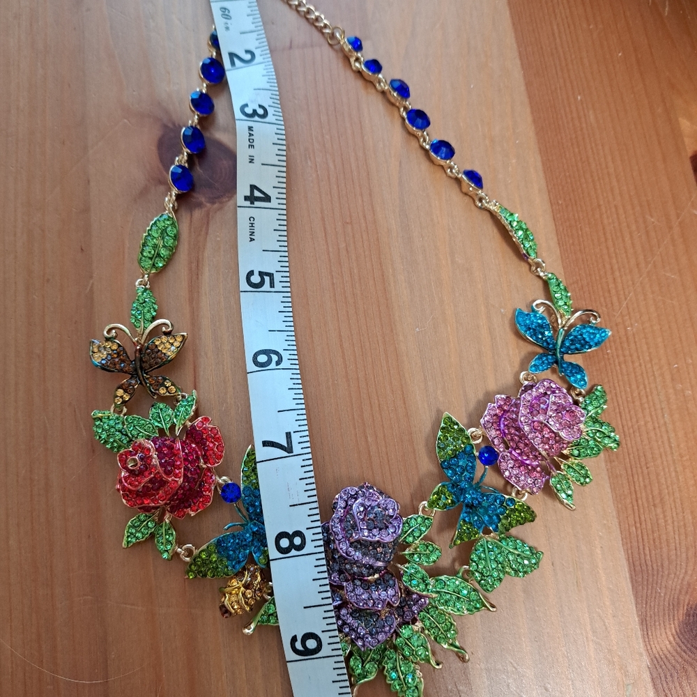 Colorful rose Rhinestone necklace set - Picture 5 of 8